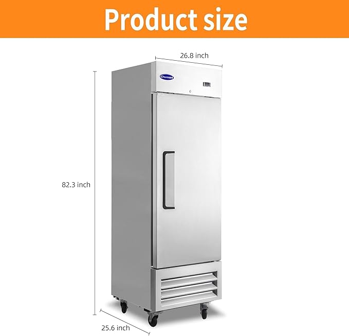 27" W Commercial Refrigerator Single Door 19 Cu.ft Commercial Fridge Fan cooling Stainless Steel Reach-in Refrigerator with Digital Thermostat for Restaurant, Bar, Commercial Use, etc