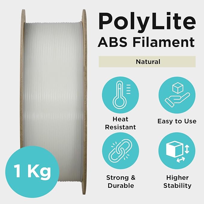 Polymaker ABS Filament 1.75mm Natural, 3D Printer Filament 1.75mm Heat Resistant 1kg - PolyLite ABS 3D Printing Filament 1.75mm, Strong & Durable, Dimensional Accuracy +/- 0.03mm