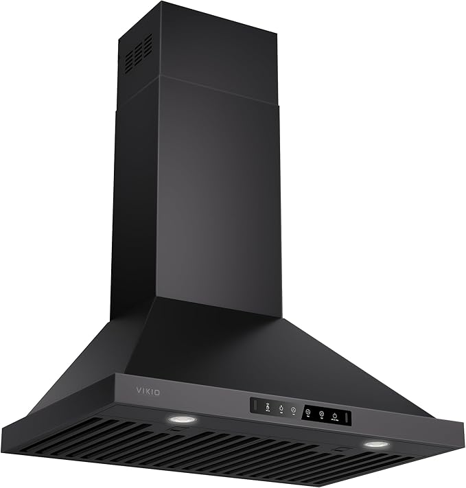 Black 30 Inch Pro Wall Mount Range Hood 980CFM, Direct 3 Speed Panel with Gesture & Touch Control, Ducted/Ductless Stainless Steel Kitchen Vent Hood, Delay Shut-Off, Includes Duct & Filter