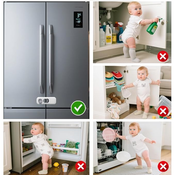 5Pack Child Proof Refrigerator Lock, Fridge Locks for Kids,with Adhesive,Child Safety Locks for Doors, RV Refrigerator, Oven Lock Child Safety Baby Cabinet Locks (Light Gray, 5 Count (Pack of 1))