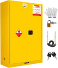 Flammable Storage Cabinet 70 Gallon Yellow, Galvanized Steel Large-Capacity Fire Resistant Cabinet, Dual Vents & 3-Point Lock for Warehouses, Industrial Use & Residential Garages
