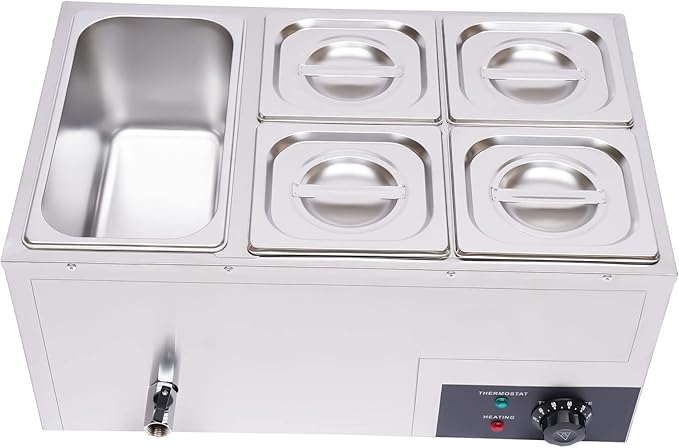 Electric Bain Marie, 600W 5-Pan Commercial Portable Steam Table Food Warmer, 20Qt Stainless Steel Canteen Buffet Warmer Electric Food Warmers and Servers for Parties, Buffets, Hotels