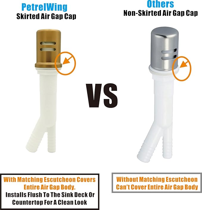 Dishwasher Air Gap Kits with Gold Dishwasher Air Gap Cover and Matching Escutcheon, Replacement air gap dishwasher,Solid Brass Air Gap Cap,Brushed Gold Finish