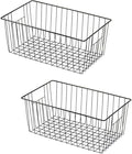 16" L x 12" W Wider Freezer Storage Organizer Baskets Container, Deep Metal Wire Chest Upright Refrigerator Divider Bins with Built-in Handles for Cabinet, Pantry, Closet, Kitchen, Black