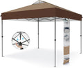 PHI VILLA 10x10ft 1-Person Setup Pop Up Canopy Tent Instant Portable Shelter w/ 1-Button Push, Case, 4 Weight Bags - Dark & Light Brown