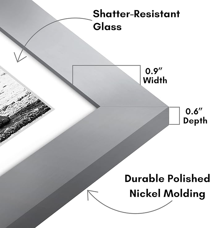 Americanflat 11x11 Picture Frame with Shatter-Resistant Glass - Use as 8x8 Frame with Mat or Display 11x11 Photo Without Mat - Signature Collection - Square Frames for Wall Display - Silver