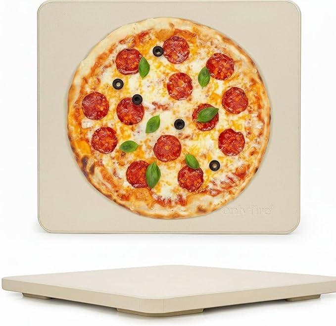 Onlyfire Pizza Stone for Oven BBQ and Grill, Thermal Shock Resistant, 14" x 16" Rectangular Large Bread Baking Stone, Heavy Duty Ceramic Baking Stone for Best Crispy Crust Pizza, Cookie and Cheese