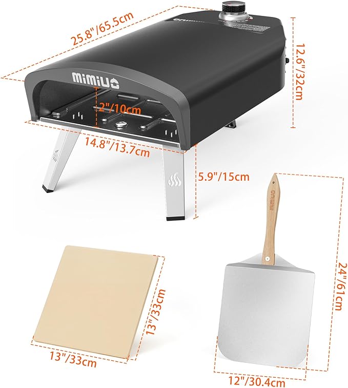 Mimiuo Gas Pizza Oven Outdoor - Portable Propane Pizza Ovens for Outside - Professional Pizza Stove with 13 inch Pizza Stone, Ideal for Any Outdoor Kitchen