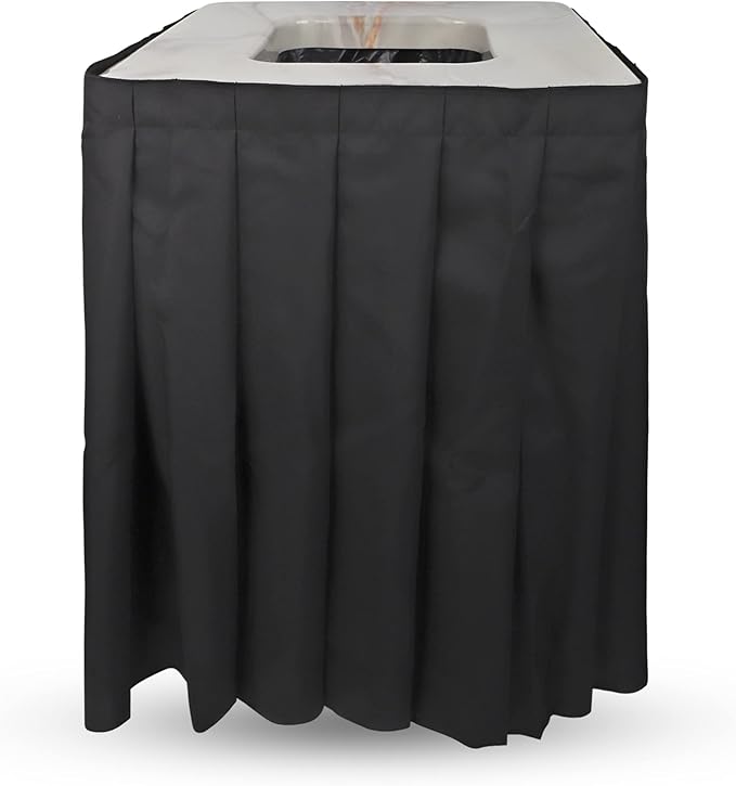Marble Design Square Garbage Can Cover - Solid Pleated Skirt Topper for 32-35 Gallon Indoor Trash Bins - Black Skirt