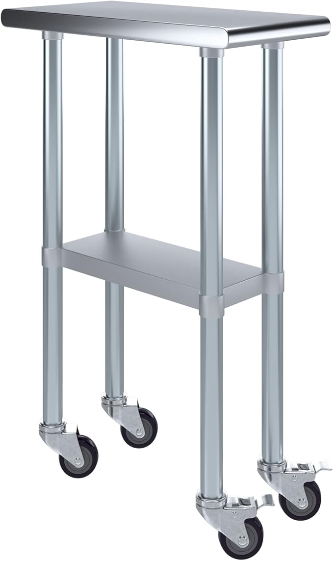 AmGood 12" Long x 24" Deep Stainless Steel Table with Casters