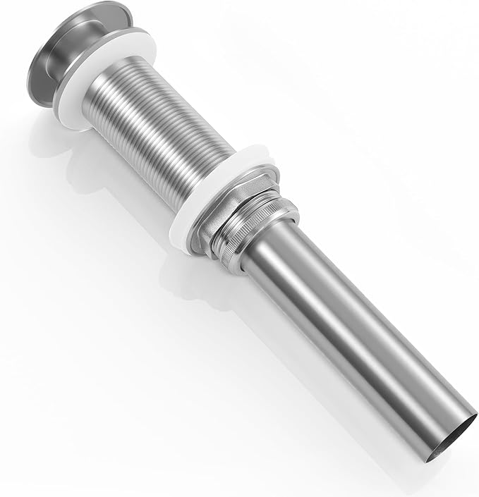KES Extended Thread Bathroom Sink Drain, All Metal Pop Up Drain Stopper without Overflow for Thicker Vessel Sinks and Countertops, Brass and Stainless Steel Brushed Nickel, S2022D-BN