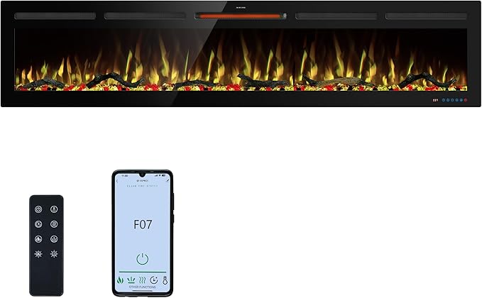 80" WiFi Electric Fireplace Inserts, Recessed and Wall Mounted Fireplace Heater W/Adjustable Flame Color & Brightness, Thermostat, 9H Timer, App and Remote Control, 750/1500W