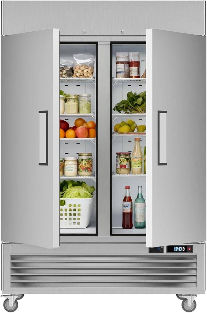 VEECOOL 54.4" W Commercial Refrigerators WiFi-Enabled, 49 cu.ft. Stainless Steel Reach in Fridge with 8 Shelves, APP & Digital Control, LED Lighting for Restaurant, Bar, Cafe, ETL&ETL Sanitation