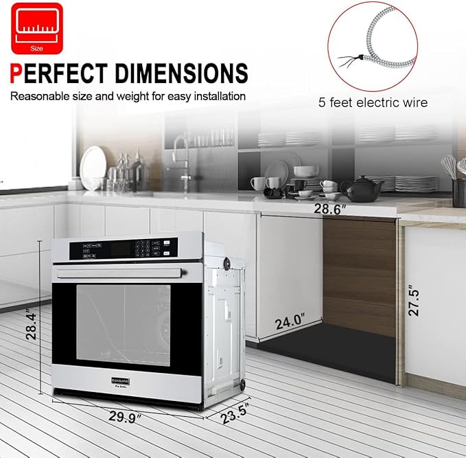 Electric Wall Oven, GASLAND Pro ES710TS Professional Built-in Oven 30 Inch 10 Functions, 5.0 Cu.Ft. Convection, Self-cleaning, Air Fry, Temperature Probe Included, 240V Hardwire, Stainless Steel