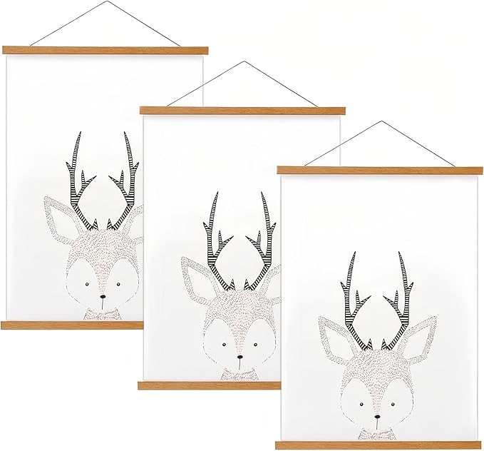 FALAMON 3 Pack Magnetic Poster Hanger Frame, 17x22 17x24 17x11 Teak Wood Magnet Poster Frame for Posters, Prints, Photos, Pictures, Maps, Scrolls, and Canvas Artwork