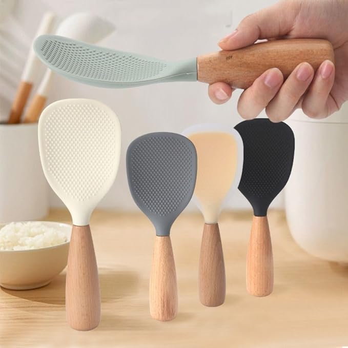 White Standing Silicone Rice Spoon Paddle, Household Rice Shovel Heat Resistant Anti-scalding Rice Scooper, Rice and Potato Servers, Serving Spoons