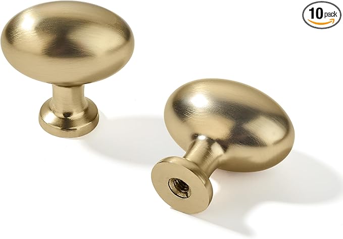 Khtumeware 10 Pack 1-3/8 in (35mm) Bronze Cabinet Knobs - Champagne Bronze & Satin Brass Oval Drawer Knobs for Dresser & Kitchen Cabinet Hardware