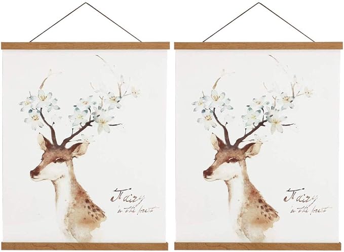 2 Pack Magnetic Poster Hanger Frame, 18x24 18x12 18x28 Light Wood Wooden Magnet Canvas Artwork Print Dowel Poster Hangers Frames Hanging Kit (Teak Wood, 18", 2 Packs)