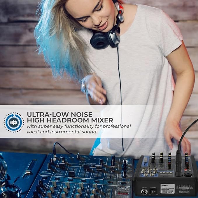 Pyle Professional Audio Mixer Sound Board Console System- Interface 4 Channel Digital USB Bluetooth MP3 Computer Input 48V Phantom Power Stereo DJ Studio Streaming FX 16-Bit DSP Processor- PMXU43BT.5
