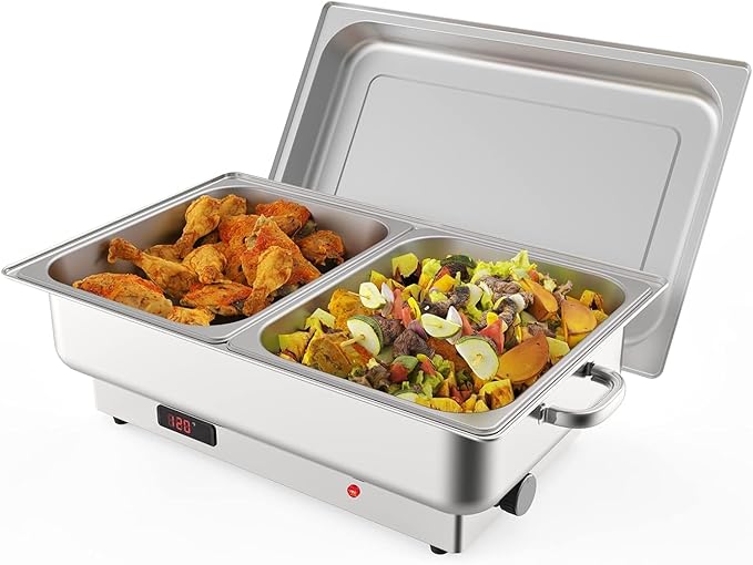 Electric Chafing Dish Buffet Set, 2 x 4.5 QT Half-Size Buffet Servers and Warmers Stainless Steel Chafing Dish, Commercial Food Warmer with Temperature Control Display for Parties, Catering, Festival