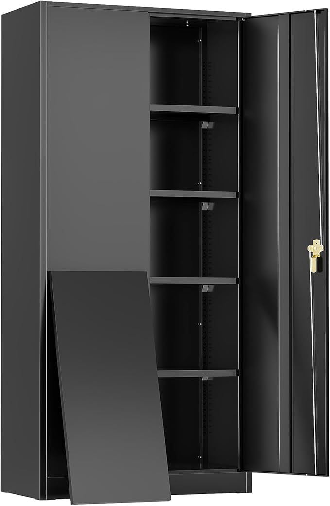 Oakmont Metal Storage Cabinet for Tool Organization, 72" Lockable Garage Storage Cabinets with 2 Doors and 4 Adjustable Shelves, Locking File Cabinet for Office, Home, School (72“ Wide-Black)