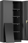 Oakmont Metal Storage Cabinet for Tool Organization, 72" Lockable Garage Storage Cabinets with 2 Doors and 4 Adjustable Shelves, Locking File Cabinet for Office, Home, School (72“ Wide-Black)