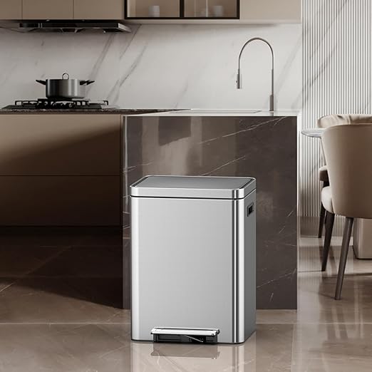 Dual Compartment Kitchen Trash Can with Lid 40l, Stainless Steel Step Trash Can with 2 Buckets, Soft-Close Foot Pedal Recycling Bin, Fingerprint-Resistant for Home, Kitchen, Office Waste Sorting