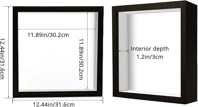 12x12 Shadow Box Frame Display Case, Wood with Plexiglass, Display Case Box for Memorabilia, Medal, Crafts,Tickets & Photos, Picture Frame for Wall and Tabletop (Black, 12x12)