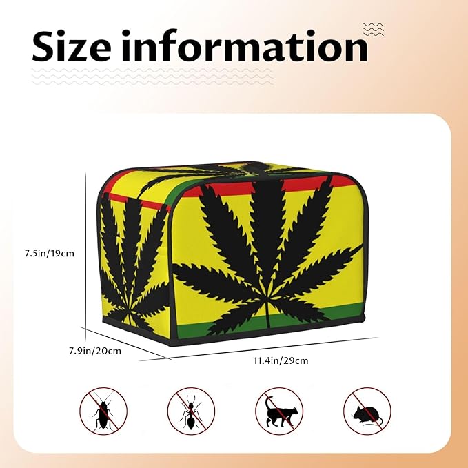 Toaster Cover 2 Slice with Pockets, Tropical Leaf Botanical Red Yellow Green Background Kitchen Accessories Decor Bread Maker Oven Protector Covers Dust Proof Fingerprint Covers