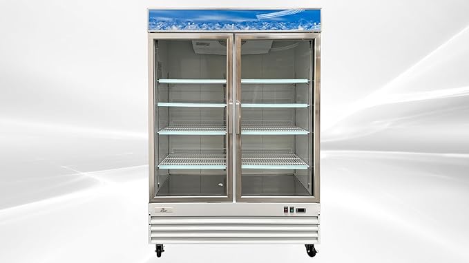 cooler depot Commercial Freezer Glass 2 Double Door Coated Steel Frame&Exterior, Aluminium Interior, Upright Reach in NSF 53" W 8 Shelves, Display Merchandiser 45 cuft -10°F~ 0°F D1.2BM2F
