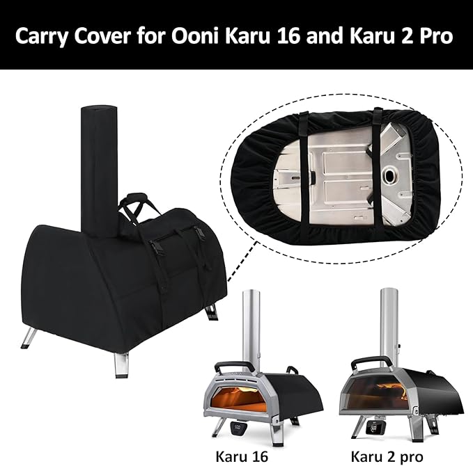 Carry Cover for Ooni Karu 16 and Karu 2 Pro Pizza Oven with Separate Chimney Bag, Heavy Duty Waterproof Pizza Maker Cover with Bottom Straps for Fixation, Karu 16/2 Pro Accessories