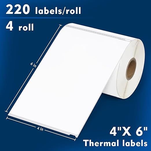 L LIKED 880 PCS 4"x 6" Direct Thermal Labels White Perforated Shipping Label, 220 Labels/Roll,Strong Adhesive, Compatible with DYMO 4XL 1744907,Zebra, Rollo, Jadens, Nelko,4 Rolls