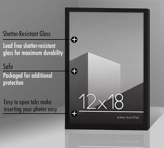 Americanflat 12x18 Poster Frame with Polished Plexiglass - Streamline Collection - Thin Border Picture Frame for Wall Display - Hanging Hardware Included - Black