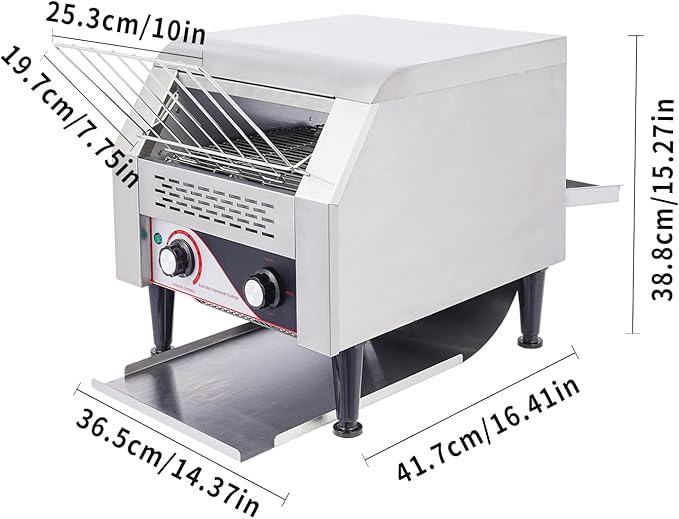 Commercial Toaster, 300 Slices/Hour, Conveyor Toaster Commercial, 1900W Heavy-duty Stainless Steel Rotating Toasters Oven for Restaurant, Conveyor Belt Toasters for Bun, Bagel, Bread