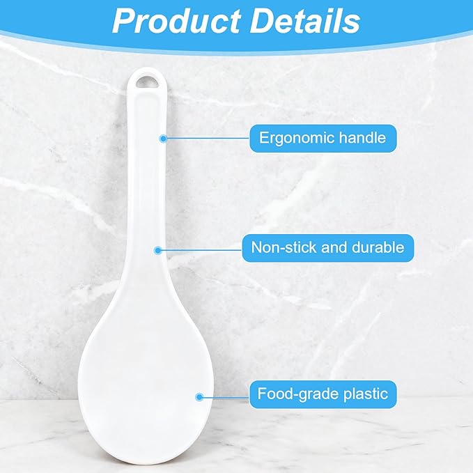 2 PCS Professional Standing Rice Serving Spoon, White Plastic Non-Stick Rice Paddle, 7.67 Inch Scooper, Spatula Hanging Potato Cooker Server for Kitchen Restaurant Cooker