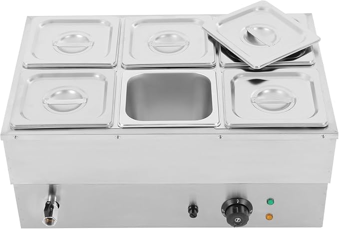 DYNAMI 110V 1500W Commercial Buffet Food Warmer,Large Capacity 6 Pan(6 * 2.3QT) Stainless Steel Electric Countertop Steam Table with Intelligent Thermostat Design,for Parties Buffet Catering