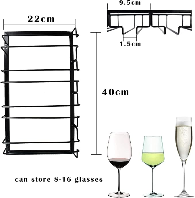 4 Rows Wine Glass Rack Under Cabinet Hanging Stemware Wine Glass Holder Under Shelf, 2 Packs Wire Wine Glasses Racks Hanger for Bar, Kitchen