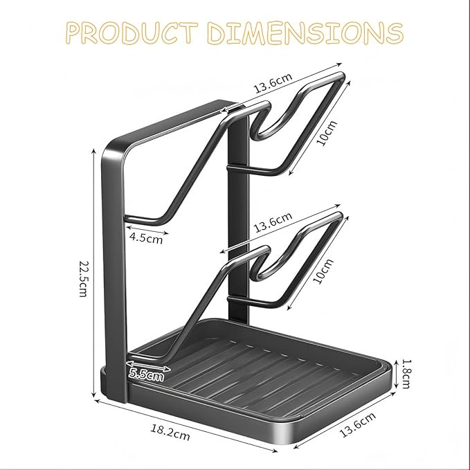2Pack Kitchen Pot Lid Storage Rack, Space-Saving Kitchen Pot Cover Organizer Stand, Pot-Lid Cutting Board Holder With Removable Drip Tray (Double-layer)
