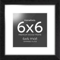 Homeforia 6x6 Picture Frame Black Wood, High-End Oak 6 x 6 Square Frames with Mat 4 by 4 inch Photo, 6x6 Wooden Frame Matted to 4x4 Art, 6by6 Wall or Tabletop Frame, Tempered Glass, Wall Kit, Set of 1