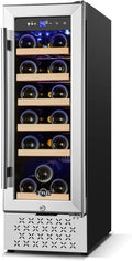 Tylza 12" Wine Cooler Refrigerator, 18 Bottles Capacity, Compact Freezerless, Temperature Stability, Low Noise, Double-Layer Tempered Glass Door