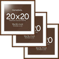 Homeforia 20x20 Brown Picture Frame, High End Dark Oak 20 x 20 Square Wood Frame with Mat 16 x 16 for Photo, 20by20 Wooden Walnut Poster Frame Matted to 16x16 Print, Tempered Glass, Wall Kit, Set of 3