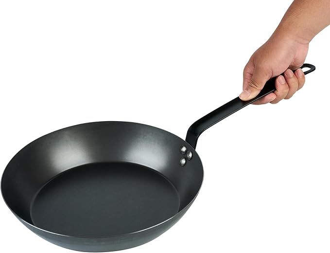Met Lux 12 Inch Fry Pan, 1 Lightweight Frying Pan - Induction-Ready, Triple-Riveted, Black Carbon Steel Cooking Skillet, Durable, For Searing, Sauteing, And Browning Food - Restaurantware