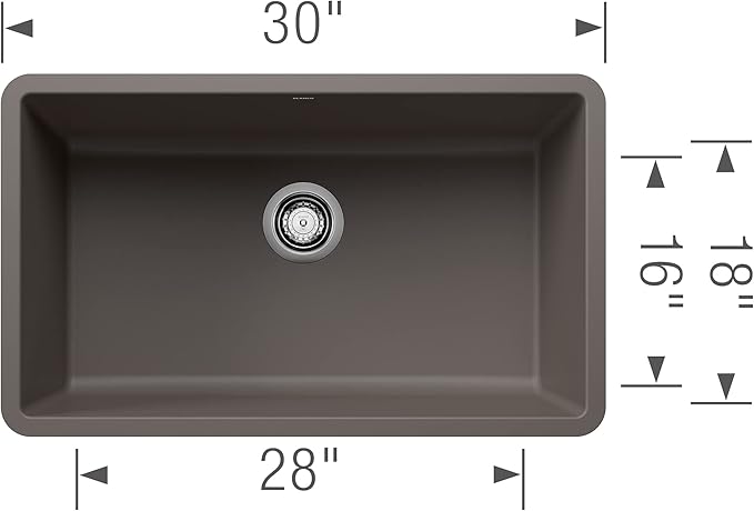 BLANCO 443120 Precis Silgranit 30” Single Bowl Undermount Kitchen Sink, Volcano Gray