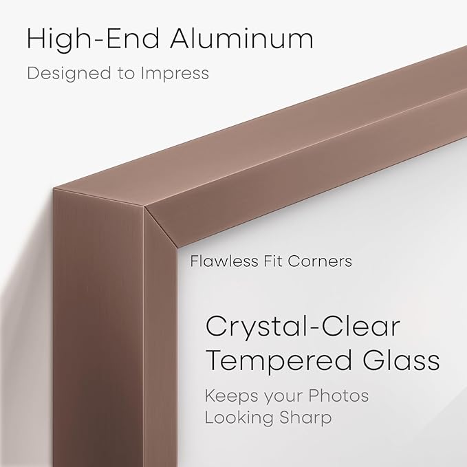 Homeforia 8x12 Picture Frame Mocha, High End Metal 8 x 12 Poster Frames with Mat 6 by 8 for Photo, 12x8 Frame Matted to 6x8 inch Print, 8by12 Wall or Tabletop Frame, Tempered Glass, Wall Kit, Set of 2