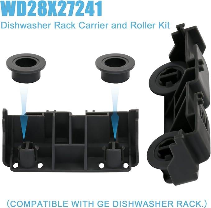 WD28X27241 AP6990367B Dishwasher Rack Carrier And Roller Kit Compatible with GE Haier Dishwasher replaces WD12X10439, WD12X10446, WD12X10447, WD12X22657, WD12X22656