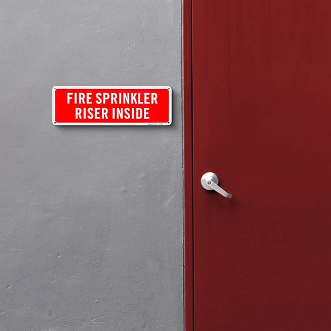 Fire Sprinkler Riser Inside Sign, 12"x 4" .04" Aluminum Reflective Sign Rust Free Aluminum-UV Protected and Weatherproof