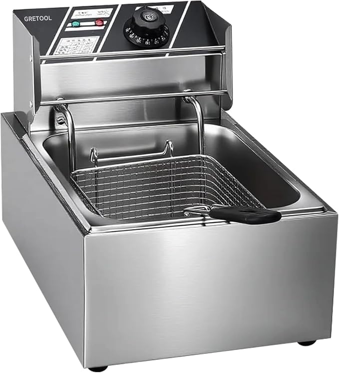 Electric Fryer 10L/10.5QT Stainless Steel Single Can Commercial Fryer with Basket, 2500W 110V Countertop Fryer for Home Kitchen and Restaurant with Oil Thermometer and Temperature Control