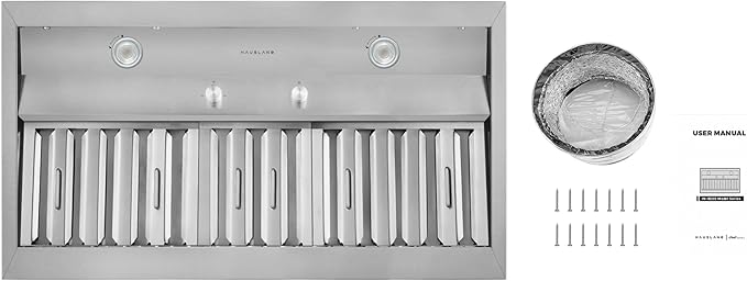 Hauslane Range Hood Insert 36 Inch, Hood Vent for Kitchen | Low Noise Performance, Professional-Grade Baffle Filters, LED Lamps, Stainless Steel Ductless Hood, Built in Range Hood 18.5” Deep