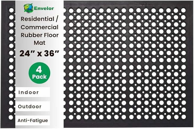 Envelor Anti Fatigue Mat 4 Pack Rubber Floor Mats Door Mat Non Slip Drainage Mat for Entryway, Kitchen, Restaurant, Garage, Heavy Duty Use Doormat, Commercial Floor Mat Industrial 24 x 36 Inches