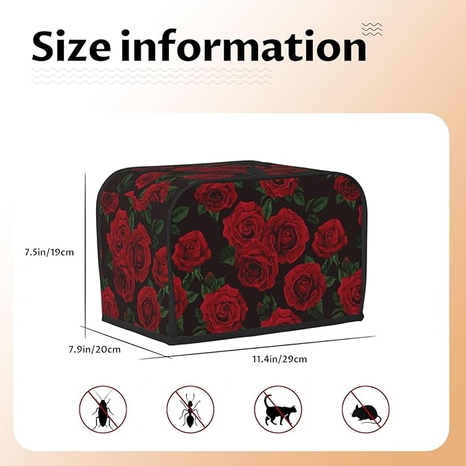 Red Black Rose Flower 2 Slice Toaster Cover, Waterproof Toaster Dust Cover Bread Maker Protective For Small Kitchen Appliance Dining Room Home Table Decor Gifts